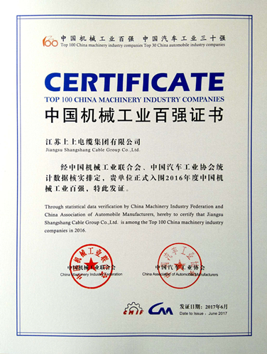 大宝娱乐电缆一连13年入选“中国机械工业百强企业”